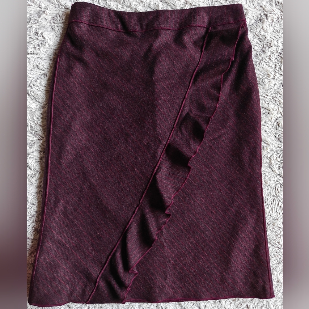 MNG Mango Women's Size 6 Purple Wine Midi Skirt Pencil Wool